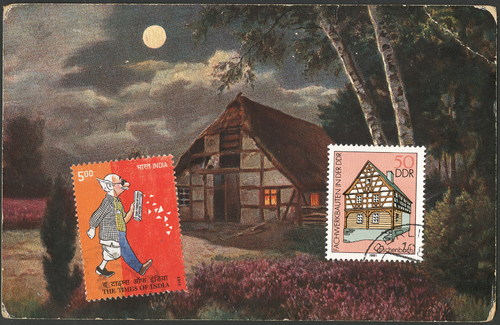 Cartoon: Full Moon. Walk in the moonlight (medium) by Kestutis tagged dada,postcard,kestutis,lithuania,moon,postage,stamps,comic