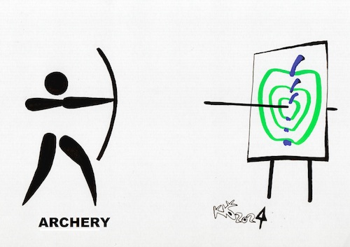 Cartoon: Interpretation of signs. Archery (medium) by Kestutis tagged interpretation,kestutis,lithuania,olympic,games,sports,paris,2024,signs,archery