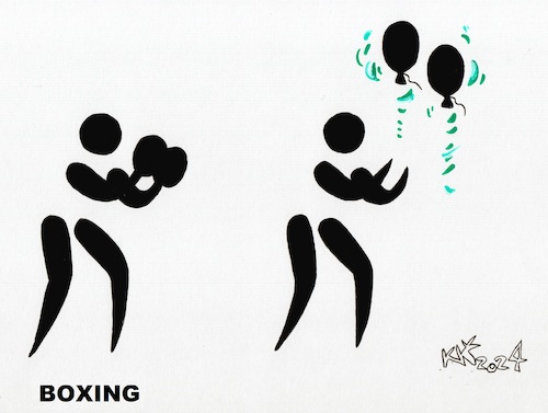 Cartoon: Interpretation of signs. Boxing (medium) by Kestutis tagged interpretation,paris,2024,sports,olympic,games,kestutis,lithuania,signs,boxing