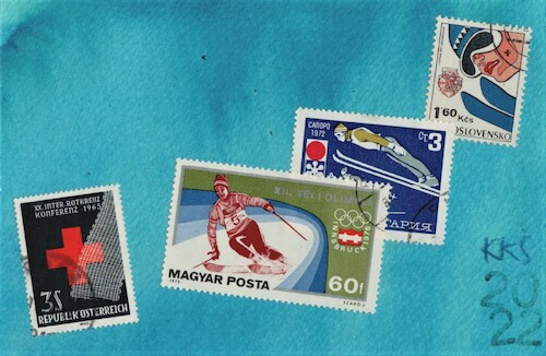 Cartoon: Jumping off a springboard (medium) by Kestutis tagged springboard,dada,postcard,winter,ski,philately,sport,kestutis,lithuania