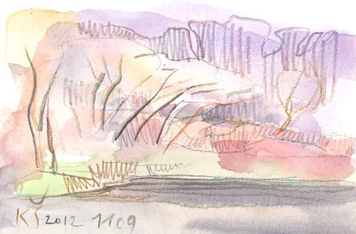 Cartoon: Postcard. Evening at pond (medium) by Kestutis tagged aquarell,evening,lithuania,siaulytis,kestutis,pond,postcard,watercolor,sketch