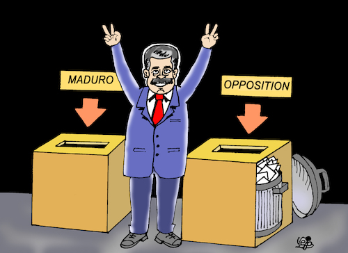 Cartoon: Elections Venezuela (medium) by Vejo tagged maduro,venezuela,dictator,fraud,elections,protest,opposition,democracy