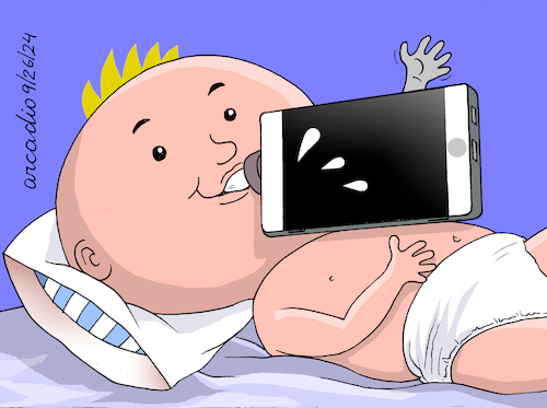 Cartoon: Electronic pacifier. (medium) by Cartoonarcadio tagged smartphone,technology,enterteinment