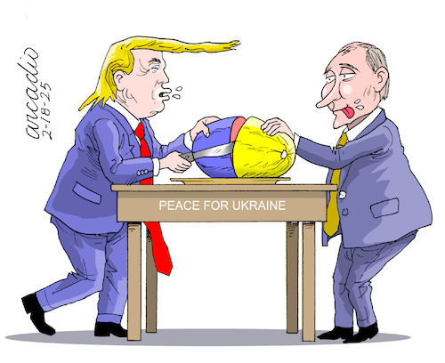 Cartoon: For the peace of Ukraine. (medium) by Cartoonarcadio tagged ukraine,putin,trump,dialogue