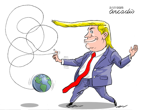 Cartoon: Trump stirring the world. (medium) by Cartoonarcadio tagged trump,world,europe,canada,mexico