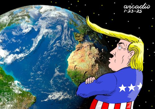 Cartoon: Trump the watchman of the world (medium) by Cartoonarcadio tagged trump,america,us,president,the