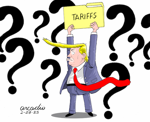 Cartoon: Uncertainty over tariffs ofTrump (medium) by Cartoonarcadio tagged trump,business,tariffs,mexico,canada,china