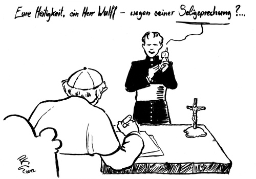 Cartoon: Wulffs Seligsprechung (medium) by Peter Knoblich tagged christian,wulff,affaire,bundespräsident,rücktritt,papst,zapfenstreich,christian wulff,affaire,bundespräsident,rücktritt,papst,zapfenstreich,christian,wulff