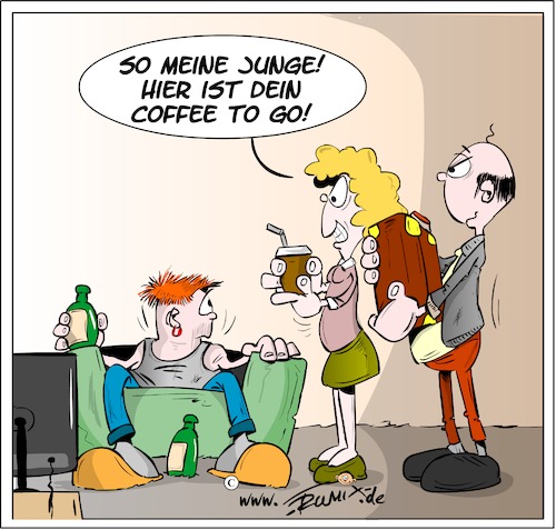 Cartoon: Coffee to go (medium) by Trumix tagged hotel,mama,ausziehen,selbstständig,unterkunft,unterhalt,verantwortung,eltern,papa,hotel,mama,ausziehen,selbstständig,unterkunft,unterhalt,verantwortung,eltern,papa