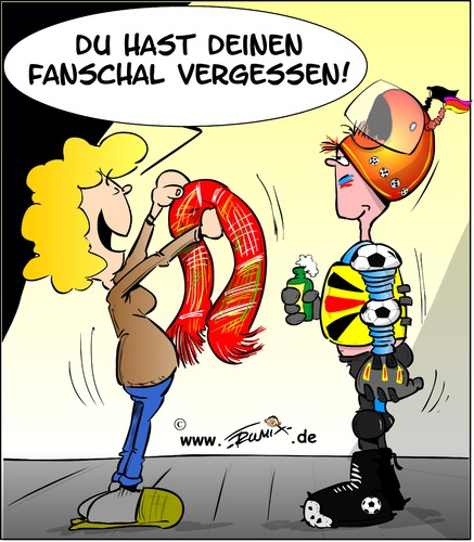 Cartoon: Fan protection (medium) by Trumix tagged europameisterschaft,eröffnung,frankreich,paris,fussball,hooligans,fans,randale,schlägereien,fan,protektoren,europameisterschaft,eröffnung,frankreich,paris,fussball,hooligans,fans,randale,schlägereien,fan,protektoren,schal,outfit,verkleidung,schutzkleidung,uniform