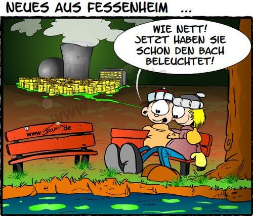 Cartoon: Neues aus Fessenheim (medium) by Trumix tagged fessenheim,fukushima,akw,sicherheit,reaktorsicherheit,atomenergie,fessenheim,fukushima,akw,sicherheit,reaktorsicherheit,atomenergie,bach,beleuchtung,strahlen,paar,reaktor