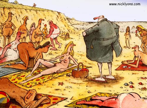 Naked Beach Toons - Beach cartoon By Nick Lyons | Nature Cartoon | TOONPOOL