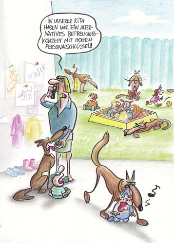 Cartoon: betreuungsschlüssel (medium) by Petra Kaster tagged kitas,kindergarten,kinder,erziehung,hunde,familie,eltern,karriere,kitas,kindergarten,kinder,erziehung,hunde,familie,eltern,karriere