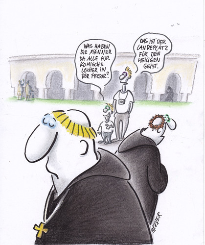 Cartoon: heiliges haar (medium) by Petra Kaster tagged religionen,glauben,esoterik,christentum,klöster,mönche,frisuren,religionen,glauben,esoterik,christentum,klöster,mönche,frisuren