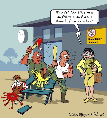 Cartoon: Nichtraucherschutz geht alle an! (medium) by Marcel und Pel tagged nichtraucherschutz,rauchverbot,verbote,bevormundung,endmündigung,umerziehung,gesundheitsschutz,hysterie,raucher,rauchen,rauchfrei,bahnhof,gewalt,überfall,neonazis,gutmensch,nichtraucherschutz,verbote,gesundheitsschutz,rauchen,raucher,rauchfrei,hysterie,neonazis,gutmensch,nazis