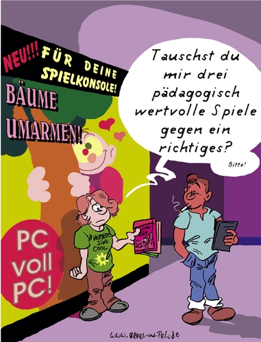 Cartoon: Pädagogisch wertvoll (medium) by Marcel und Pel tagged weltverbesserung,jugendschutz,computerspiele,videospiele,videospiele,computerspiele,jugendschutz,weltverbesserung,verbote,jugend,spiele