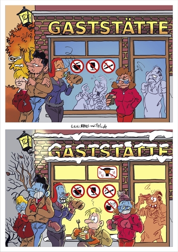 Cartoon: Mysteriöses Gaststättensterben (medium) by Marcel und Pel tagged gaststätte,gasthaus,gasthof,kneipe,wirtshaus,restaurant,cafe,kneipensterben,gaststättensterben,rauchverbot,alkoholverbot,heizpilzverbot,verbotsolympiade,umerziehung,bevormundung,gaststätte,gasthof,gasthaus,kneipe,wirtshaus,restaurant,kneipensterben,gaststättensterben,rauchverbot