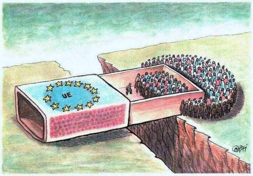 Cartoon: european union (medium) by penapai tagged people,,streichholzschachtel,streichhölzer,offen,menschen,kiste,gefangen,gefängnis,grenze,eu,europa,drin,draußen,rein,raus,länder,mitglied