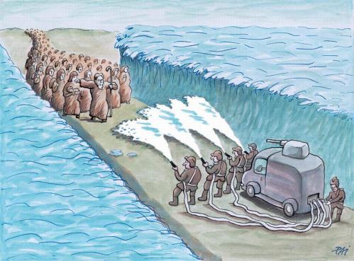 Cartoon: moses 2 (medium) by penapai tagged fireman,see,water,moses,testament,durchschreiten,odyssee,religion,wandern,wanderer,wasser,meer,weg,anführer,polizei,wasserwerfer,demonstration,aufstand,verteidigung,staat,feuerwehr