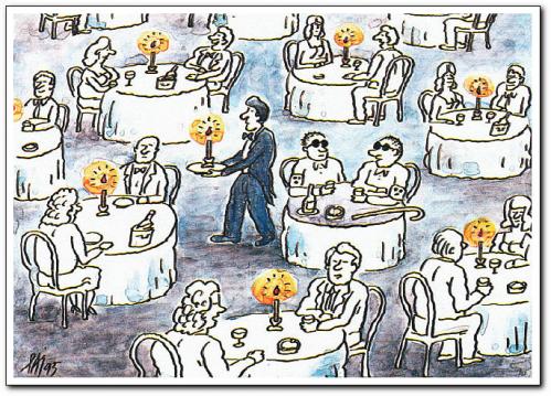 Cartoon: no light (medium) by penapai tagged the,blind,blinde,gastronomie,ober,kellner,behinderung,restaurant,kerze,licht,auge,wahrnehmung,dunkelheit,bestellung,flamme,essen,notwendigkeit,funktionalität,nutzen