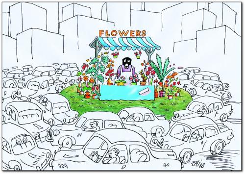 Cartoon: pollution 1 (medium) by penapai tagged flowers,blumen,natur,umwelt,umweltverschmutzung,autos,auto,abgase,gift,blumenverkäufer,pflanzen,handel,verkauf,verkehr,stadt,city,smog,c02ausstoss,co2,emission,emissionsschutz,klimawandel,klima,ozonwerte,ozonloch,smogalarm,treibhauseffekt,umweltpolitik,umweltzerstörung