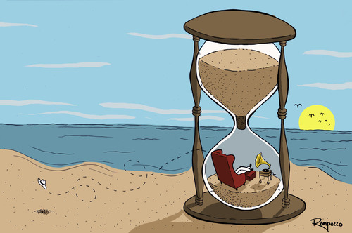 Cartoon: Nostalgic (medium) by Marcelo Rampazzo tagged nostalgic,time,past,future,clock,nostalgie,strand,meer,erinnerungen,vergangenheit,sanduhr,leben,zeit