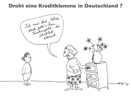 Cartoon: Kreditklemme (medium) by Florian France tagged kredit,klemme,money,geld,omi,enkel,geldgeilheit,kreditwirtschaft,banken,bla