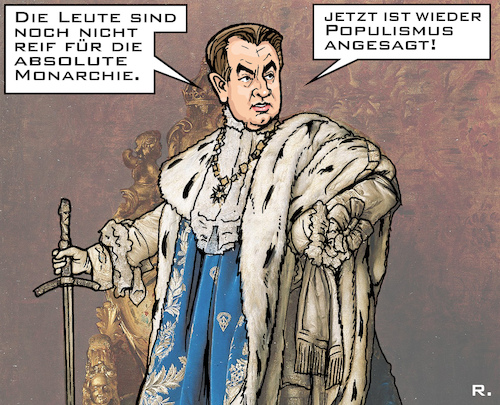 Cartoon: Bayern - 180-Grad-Wende (medium) by RachelGold tagged bayern,söder,absolutismus,populismus,corona,pandemie,ludwig,bayern,söder,absolutismus,populismus,corona,pandemie,ludwig