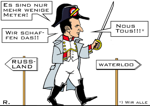 Cartoon: Macroleon (medium) by RachelGold tagged frankreich,macron,präsident,wahl,2022,umfragen,napoleon,russland,waterloo,frankreich,macron,präsident,wahl,2022,umfragen,napoleon,russland,waterloo