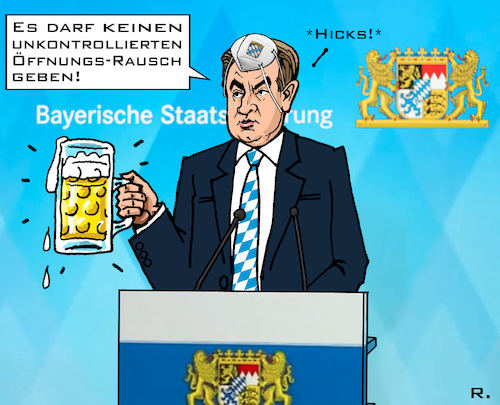 Cartoon: Öffnungsrausch (medium) by RachelGold tagged bayern,söder,ministerpräsident,pandemie,corona,covid19,lockdown,mutationsgebiet,öffnung,rausch,bier,bayern,söder,ministerpräsident,pandemie,corona,covid19,lockdown,mutationsgebiet,öffnung,rausch,bier