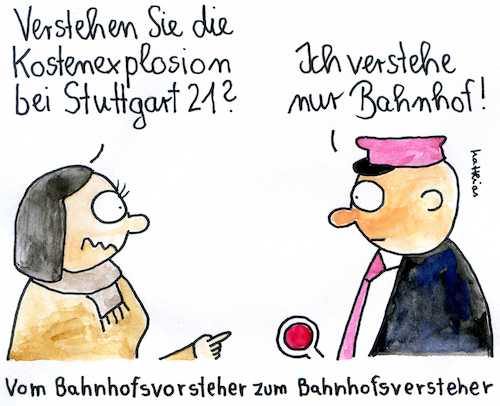 Cartoon: Bahnhofsversteher (medium) by Matthias Schlechta tagged stuttgart21,bahnhof,kostenexplosion,bahnhofverstehen,bahnhofsvorsteher,verstehen,versteher,stuttgart21,bahnhof,kostenexplosion,bahnhofverstehen,bahnhofsvorsteher,verstehen,versteher