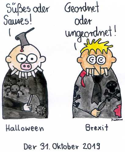 Cartoon: Der 31. Oktober (medium) by Matthias Schlechta tagged halloween,brexit,eu,europa,gb,großbritannien,johnson,austritt,verhandlungen,irland,referendum,backstop,oktober,halloween,brexit,eu,europa,gb,großbritannien,johnson,austritt,verhandlungen,irland,referendum,backstop,oktober