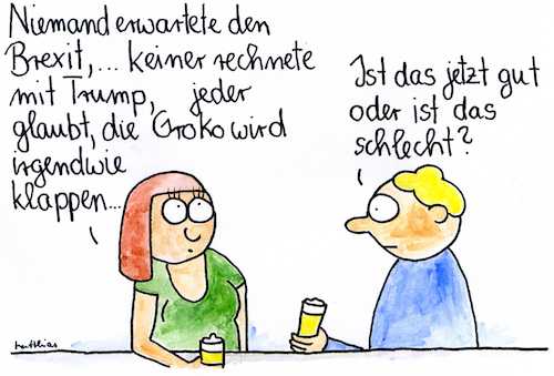 Cartoon: Gut oder schlecht? (medium) by Matthias Schlechta tagged brexit,trump,groko,cdu,csu,spd,regierungsbildung,regierung,mehrheit,verhandlungen,gespräche,sondierungen,koalition,brexit,trump,groko,cdu,csu,spd,regierungsbildung,regierung,mehrheit,verhandlungen,gespräche,sondierungen,koalition