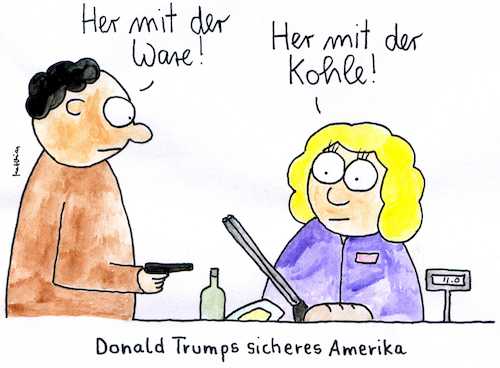 Cartoon: Sicheres Amerika (medium) by Matthias Schlechta tagged usa,amerika,trump,waffen,waffengesetze,schusswaffen,amok,bewaffnung,lehrer,waffenlobby,sicherheit,usa,amerika,trump,waffen,waffengesetze,schusswaffen,amok,bewaffnung,lehrer,waffenlobby,sicherheit