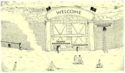 Cartoon: Welcome (medium) by firuzkutal tagged asyl,refugee,unification,family,immigrant,cartooningforpeace,cartooningforrefugees,refugees,refugeeswelcome,refugeecrisis,firuzkutal,asyl,refugee,unification,family,immigrant,cartooningforpeace,cartooningforrefugees,refugees,refugeeswelcome,refugeecrisis,firuzkutal