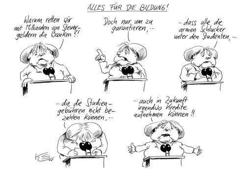 Cartoon: Kredite (medium) by Stuttmann tagged kredite,studenten,studentenkredite,unis,milliardenpaket,merkel,darlehen,milliardenpaket,rettungspaket,finanzwirtschaft,milliarden,volker kauder,ackermann,banken,bank,finanzkrise,finanzierung,geld,wirtschaft,wirtschaftskrise,pleite,bankrott,steuergelder,steuer,steuerzahler,angela merkel,cdu,student,studenten,universität,studieren,studiengebühren,studiengebühr,gebühren,gebühr,studentenkredite,studienkredit,kfw,uni,darlehen,kredite,kredit,volker,kauder,angela,merkel