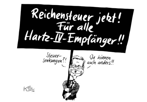 Cartoon: Reichensteuer (medium) by Stuttmann tagged westerwelle,fdp,hartz4,reichensteuer,spätrömische,dekadenz,sozialstaatsdebatte,guido westerwelle,fdp,hartz4,hartz,arbei,job,arbeitslosigkeit,spätrömische,dekadenz,sozialstaatsdebatte,sozialstaat,guido,westerwelle