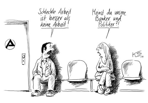 Cartoon: Schlechte Arbeit (medium) by Stuttmann tagged schlechte,arbeit,arbeitslosigkeit,jobagentur,arbeit,arbeitslosigkeit,jobagentur,job,beruf,arbeitslos,arbeitsamt,vermittlung,jobvermittlung,banker,politiker