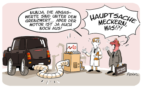 Cartoon: Abgastest (medium) by FEICKE tagged vw,volkswagen,mercedes,benz,audi,winterkorn,abgas,skandal,umwelt,klima,zerstörung,grenzwert,test,betrug,manipulation,vw,volkswagen,mercedes,benz,audi,winterkorn,abgas,skandal,umwelt,klima,zerstörung,grenzwert,test,betrug,manipulation