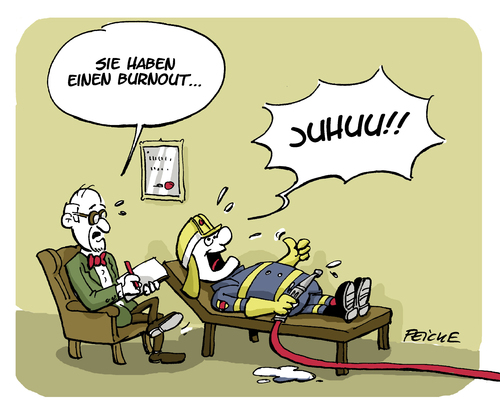 Cartoon: Burnout (medium) by FEICKE tagged feuerwehr,burnout,patient,arzt,doktor,psychologe,depression,erschöpfung,feuer,feuerwehrmann,löschen,brand,krank,krankheit,psychiater,beruf,feuerwehr,burnout,patient,arzt,doktor,psychologe,depression,erschöpfung,feuer,feuerwehrmann,löschen,brand,krank,krankheit,psychiater,beruf