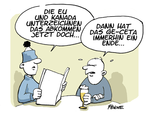 Cartoon: CETA kommt (medium) by FEICKE tagged flachwitz,wortspiel,abkommen,ceta,ceta,abkommen,wortspiel,flachwitz