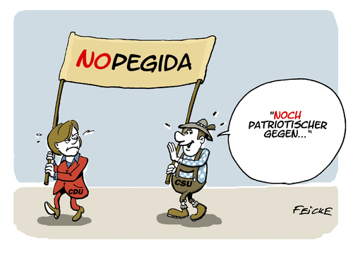 Cartoon: CSU sagt NO PEGIDA! (medium) by FEICKE tagged pegida,patriotisch,alternative,deutschland,cdu,csu,merkel,seehofer,union,protest,neujahrsansprache,feicke,bundeskanzler,regierung,rechts,pegida,patriotisch,alternative,deutschland,cdu,csu,merkel,seehofer,union,protest,neujahrsansprache,feicke,bundeskanzler,regierung,rechts