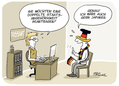 Cartoon: Doppelte Staatsangehörigkeit (medium) by FEICKE tagged wm,qatar,katar,2022,deutschland,japan,dfb,migration,einwadnerung,staatsbürgerschaft,wm,qatar,katar,2022,deutschland,japan,dfb,migration,einwadnerung,staatsbürgerschaft