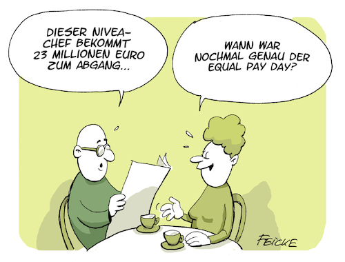 Cartoon: Equal Pay day (medium) by FEICKE tagged nivea,manager,beiersdorf,rekord,abfindung,gehalt,tantieme,frauen,rechte,feminismus,equal,pay,day,nivea,manager,beiersdorf,rekord,abfindung,gehalt,tantieme,frauen,rechte,feminismus,equal,pay,day