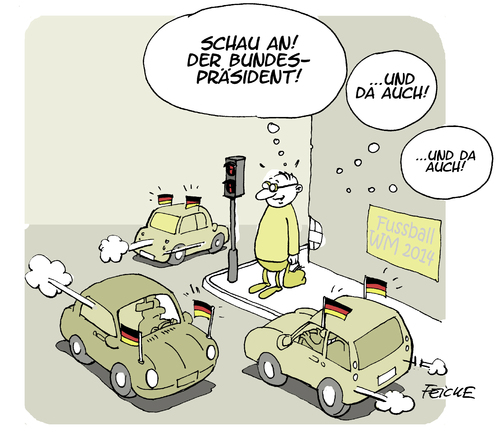 Cartoon: Es geht wieder los... (medium) by FEICKE tagged fussball,wm,weltmeister,dfb,deutscher,bund,weltmeisterschaft,brasilien,fans,fan,anhänger,fahnen,auto,jubel,feicke,cartoon,deutschland,bundespräsident,eskorte,gauck,ampel,fussball,wm,weltmeister,dfb,deutscher,bund,weltmeisterschaft,brasilien,fans,fan,anhänger,fahnen,auto,jubel,feicke,cartoon,deutschland,bundespräsident,eskorte,gauck,ampel