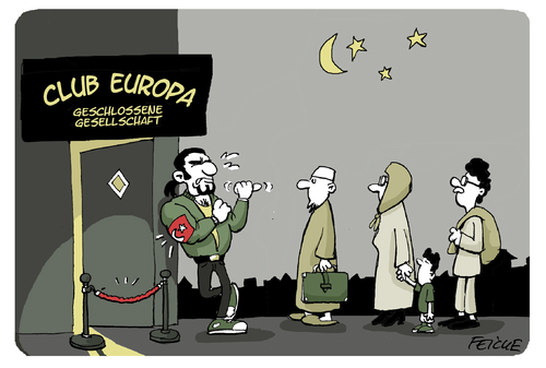 Cartoon: Geschlossene Gesellschaft (medium) by FEICKE tagged eu,europäische,union,merkel,erdogan,türkei,türsteher,grenze,flucht,flüchtling,asyl,abkommen,eu,europäische,union,merkel,erdogan,türkei,türsteher,grenze,flucht,flüchtling,asyl,abkommen