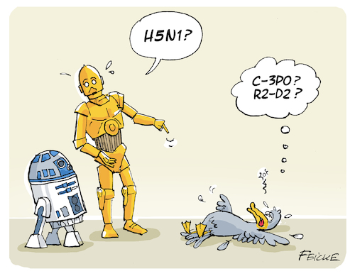 Cartoon: H5N1 (medium) by FEICKE tagged vogelgrippe,h5n1,abkürzung,roboter,star,wars,namen,vogelgrippe,h5n1,abkürzung,roboter,star,wars,namen