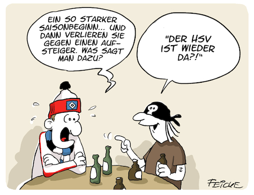 Cartoon: HSV und Elversberg (medium) by FEICKE tagged hamburger,sportverein,hsv,hamburg,fc,sankt,pauli,fcsp,fans,fussball,bundesliga,dfb,dfl,aufstieg,zweite,liga,elversberg,hamburger,sportverein,hsv,hamburg,fc,sankt,pauli,fcsp,fans,fussball,bundesliga,dfb,dfl,aufstieg,zweite,liga,elversberg