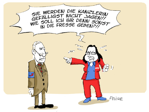 Cartoon: Jagen und Schlagen (medium) by FEICKE tagged proleten,slang,fäkalsprache,bedrohung,gewalt,verrohung,merkel,nahles,gauland,proleten,slang,fäkalsprache,bedrohung,gewalt,verrohung,merkel,nahles,gauland