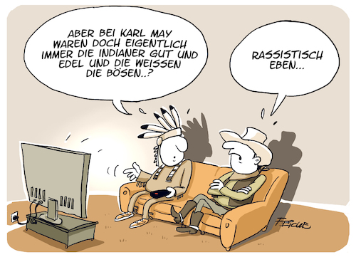 Cartoon: Karl May debatte (medium) by FEICKE tagged karl,may,winnetou,vorurteil,skandal,buch,ravensburger,verlag,diskussion,rassismus,woke,karl,may,winnetou,vorurteil,skandal,buch,ravensburger,verlag,diskussion,rassismus,woke